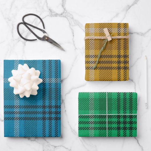 Blauw, Goud, Groen Plaid Inpakpapier Vel (Voorkant)