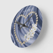 Blauw, goud, groen, verhaal, zijde & parels ronde klok (Hoek)