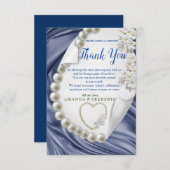Blauw, goud, groene ijzige zijde en parelsDank u w RSVP Kaartje (Voorkant / Achterkant)