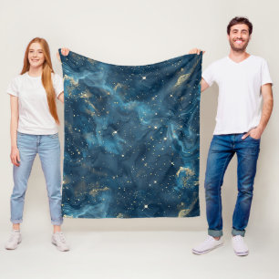 Blauw Goud Hemels Sterrenstelsel Nevel Sterren Fleece Deken