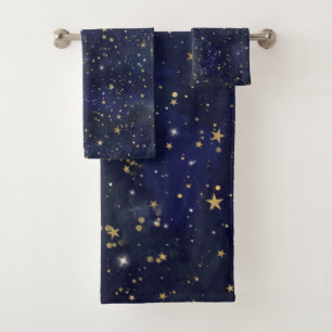 Blauw & Goud Hemelse Sterren Fantasievolle Waterve Bad Handdoek