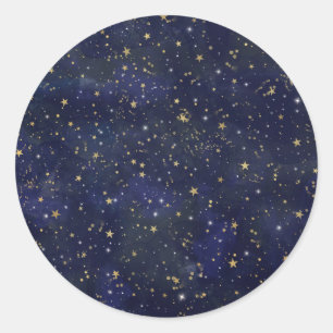 Blauw & Goud Hemelsterren Fantasievolle Waterverf Ronde Sticker
