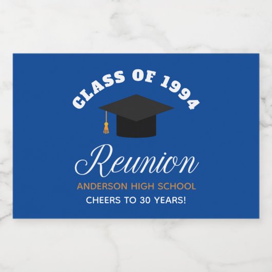 Blauw Goud High School Reunion Custom Party Mini Sparkling Wijnetiket (Enkel label)