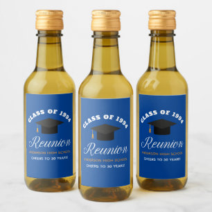 Blauw Goud High School Reunion Custom Party Mini Wijn Etiket
