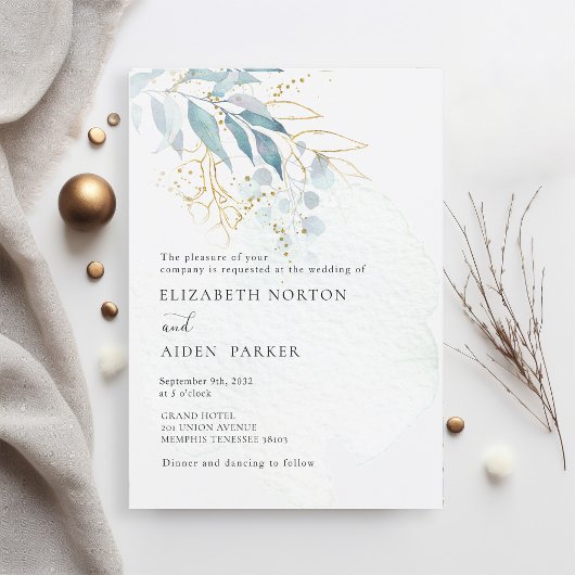 Blauw Goud (Imitat) Wit Bruiloft Collectie Kaart