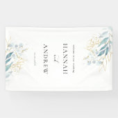 Blauw Goud (Imitat) Wit Bruiloft Collectie Spandoek (Horizontaal)