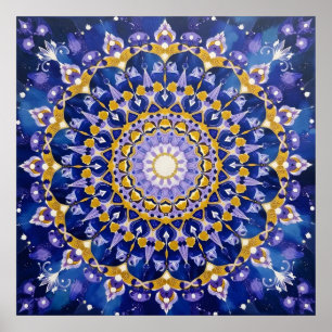 Blauw Goud Indigo Heilige Geometrie Kunstposter Poster