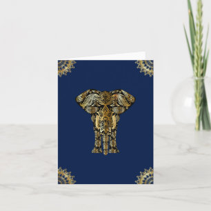 Blauw goud Indische olifant Notitiekaartje