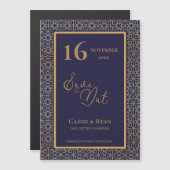 Blauw Goud Ingewikkeld Ontwerp Trouwen Save the Da (Voorkant / Achterkant)