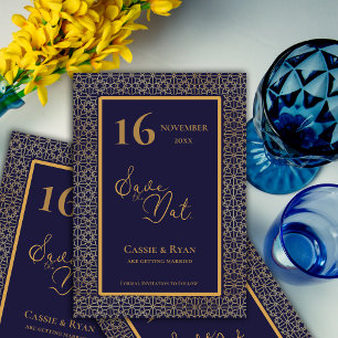 Blauw Goud Ingewikkeld Ontwerp Trouwen Save the Da