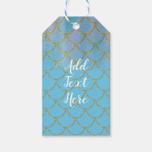 Blauw & goud iriserende glans zeemeermin feest cadeaulabel