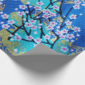 Blauw Goud Japanse Kersenbloesem Decoupage Cadeaupapier (Hoek)