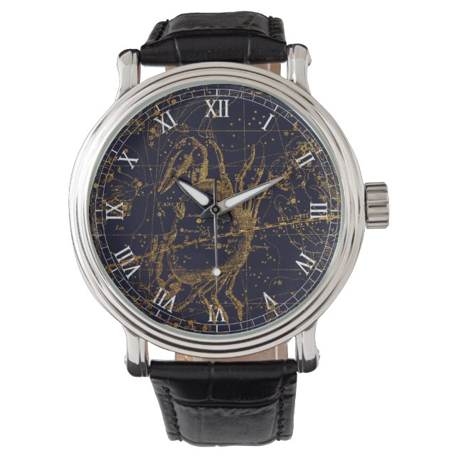  Blauw Goud Kanker Sterrenbeeld Horloge (Voorkant)