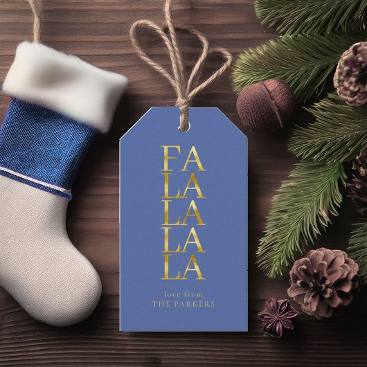 Blauw Goud Kerstmis Fa La ID1009 Cadeaulabel