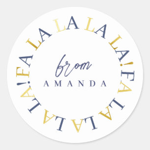 Blauw Goud Kerstmis Fa La ID1009 Ronde Sticker