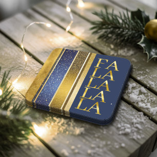 Blauw Goud Kerstmis Fa La Patroon#27 ID1009 Vierkante Kartonnen Onderzetter