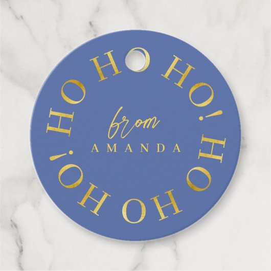 Blauw Goud Kerstmis Ho Ho ID1009 Bedankjes Labels (Voorkant)