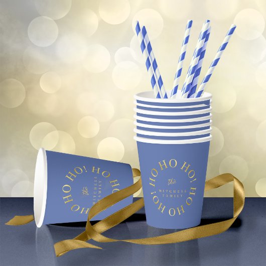 Blauw Goud Kerstmis Ho Ho ID1009 Papieren Bekers
