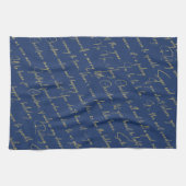 Blauw Goud Kerstmis Typografie Patroon#36 ID1009 Theedoek (Horizontaal)