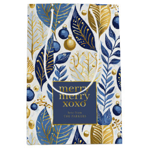 Blauw Goud Kerstmis Vrolijk Patroon#21 ID1009 Medium Cadeauzakje