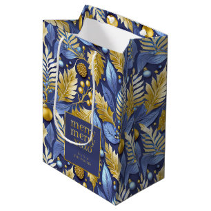 Blauw Goud Kerstmis Vrolijk Patroon#22 ID1009 Medium Cadeauzakje