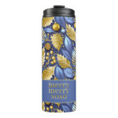 Blauw Goud Kerstmis Vrolijk Patroon#22 ID1009 Thermosbeker (Voorkant)