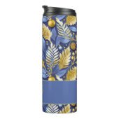 Blauw Goud Kerstmis Vrolijk Patroon#22 ID1009 Thermosbeker (Geroteerd rechts)
