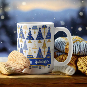 Blauw Goud Kerstmis Vrolijk Patroon#25 ID1009 Koffiemok
