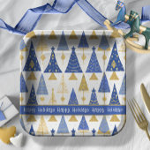 Blauw Goud Kerstmis Vrolijk Patroon#25 ID1009 Papieren Bordje