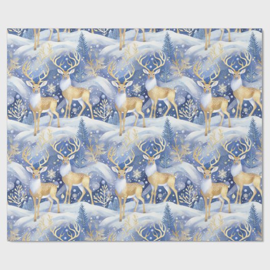 Blauw Goud Kerstmispatroon#14 ID1009 Cadeaupapier (Vlak)