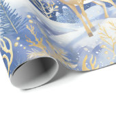 Blauw Goud Kerstmispatroon#14 ID1009 Cadeaupapier (Rol Hoek)