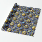 Blauw Goud Kerstmispatroon#20 ID1009 Cadeaupapier (Uitgerold)