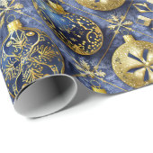 Blauw Goud Kerstmispatroon#20 ID1009 Cadeaupapier (Rol Hoek)