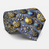 Blauw Goud Kerstmispatroon#20 ID1009 Stropdas (Opgerold)
