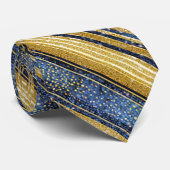 Blauw Goud Kerstmispatroon#28 ID1009 Stropdas (Opgerold)