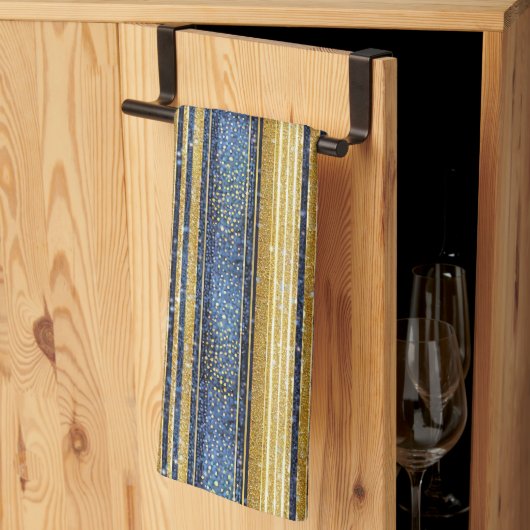 Blauw Goud Kerstmispatroon#28 ID1009 Theedoek (Derde Gevouwen)