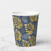 Blauw Goud Kerstmispatroon#29 ID1009 Papieren Bekers (Achterkant)