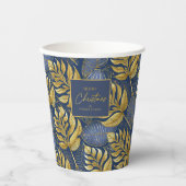 Blauw Goud Kerstmispatroon#29 ID1009 Papieren Bekers (Voorkant)