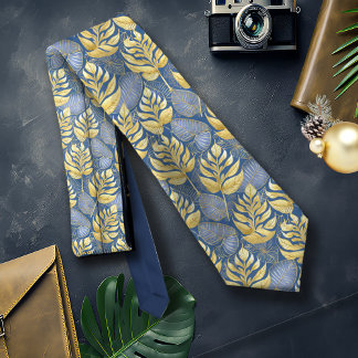 Blauw Goud Kerstmispatroon#29 ID1009 Stropdas