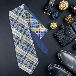 Blauw Goud Kerstmispatroon#2 ID1009 Stropdas
