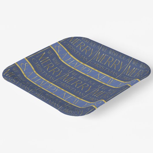 Blauw Goud Kerstmispatroon#34 ID1009 Papieren Bordje (Gebogen)