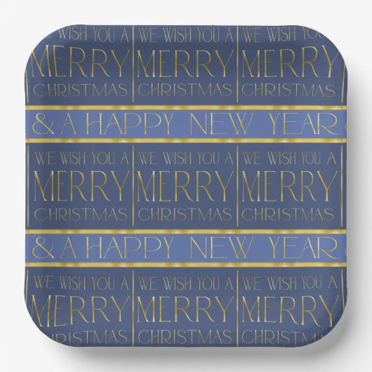 Blauw Goud Kerstmispatroon#34 ID1009 Papieren Bordje (Voorkant)