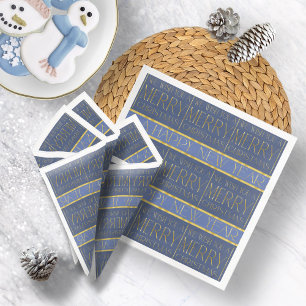 Blauw Goud Kerstmispatroon#34 ID1009 Servet