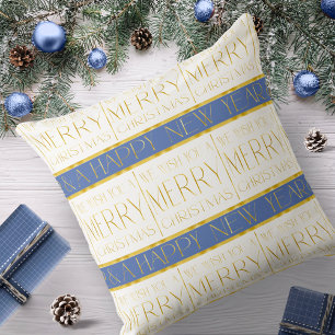 Blauw Goud Kerstmispatroon#35 ID1009 Kussen