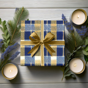 Blauw Goud Kerstmispatroon#7 ID1009 Cadeaupapier