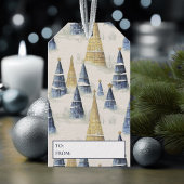 Blauw Goud Kerstmispatroon#8 ID1009 Cadeaulabel