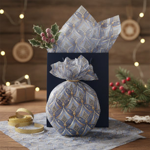 Blauw Goud Kerstpatroon#15 ID1009 Tissuepapier