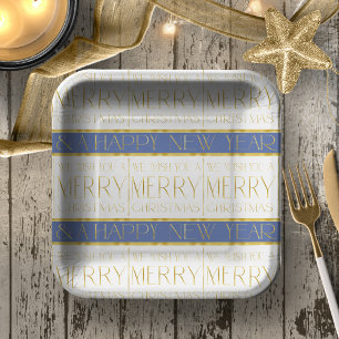Blauw Goud Kerstpatroon#35 ID1009 Papieren Bordje