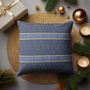 Blauw Goud Kerstpatroon#35b ID1009 Kussen
