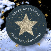 Blauw & Goud | Kerstster Ronde Sticker